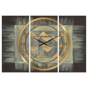 Gold Geometric Tapestry Glam 3 Panels Metal Clock