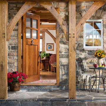 European Inspired Timber Frame Home - Covered Entry Porch