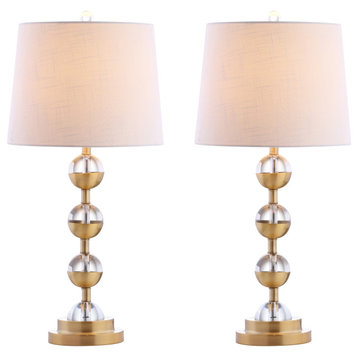 Avery 27.5" Crystal Table Lamp, Clear and Brass Gold, Set of 2