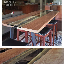 Live Edge Dining Table Glass Walnut Inverted - Dining Tables