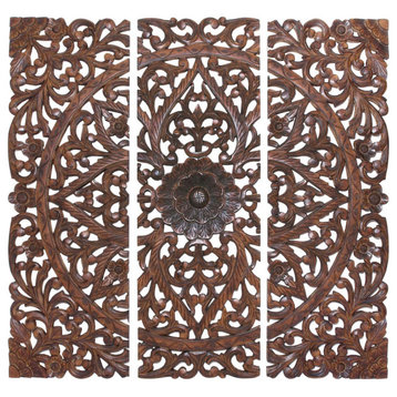 Hand-Carved Natural Pine Wood Wall Panels w/ Floral & Acanthus Designs