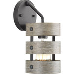Progress Lighting - Gulliver Sconce - Three circular bands wrap together to create an open design for Gulliver. Dual toned frame color combinations of Graphite with weathered gray accents. A hand painted wood grained texture complements Rustic and Modern Farmhouse home d�cor, as well as Urban Industrial and Coastal interior settings. Uses (1) 75-watt medium bulb (not included).