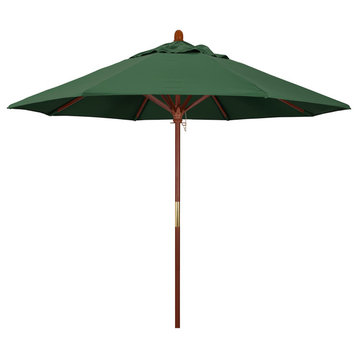 9' Square Push Lift Wood Umbrella, Olefin, Hunter Green