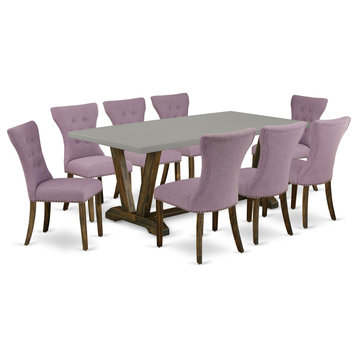 V797Ga740-9, 9-Piece Set, 8 Padded Chairs and Table Solid Wood Frame