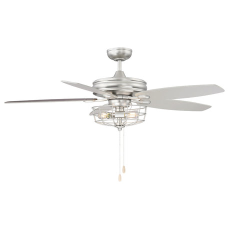 Ceiling Fan With Light, Brushed Nickel, 52"