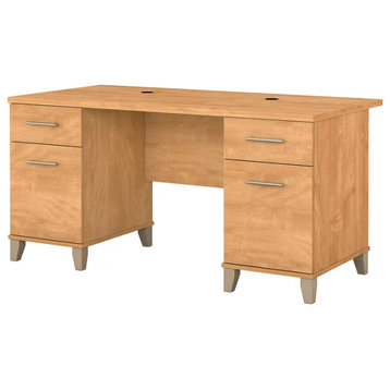 Transitional Desk, Double Pedestal With File & Storage Drawers, Maple Cross