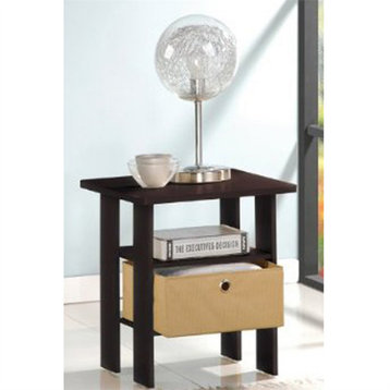 End Table Bedroom Night Stand w/Bin Drawer, Espresso/Brown