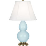 Robert Abbey - Robert Abbey 1689 Small Double Gourd - One Light Table Lamp - Shade Included: TRUE  Cord Color: BlackSmall Double Gourd One Light Table Lamp Baby Blue Glazed/Antique Natural Brass Ivory Silk Stretched Fabric Shade *UL Approved: YES *Energy Star Qualified: n/a  *ADA Certified: n/a  *Number of Lights: Lamp: 1-*Wattage:150w E26 Medium Base bulb(s) *Bulb Included:No *Bulb Type:E26 Medium Base *Finish Type:Baby Blue Glazed/Antique Natural Brass