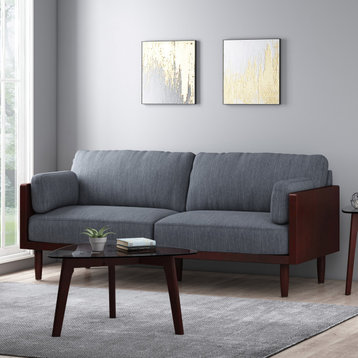 Bagan Mid-Century Modern Upholstered 3 Seater Sofa, Charcoal + Dark Walnut