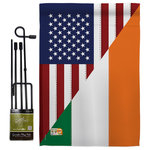 Breeze Decor - US Irish Friendship Flags of the World US Friendship Garden Flag Set - US Friendship Beautiful Mini Garden Flag with Metal Garden Banner Pole Stand - Complete Set with Garden Pole - 16" x 40" Power Coated Metal Flag Stand