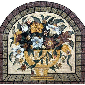 Mosaic Art, The Golden Colored Flower, 71"x71"