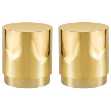 Home Square Gold Stainless Steel Drum End Table - Set of 2
