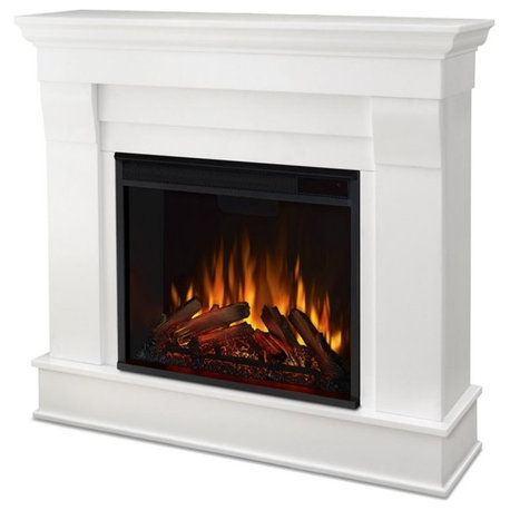 Bowery Hill Contemporary Solid Wood Electric Fireplace in White