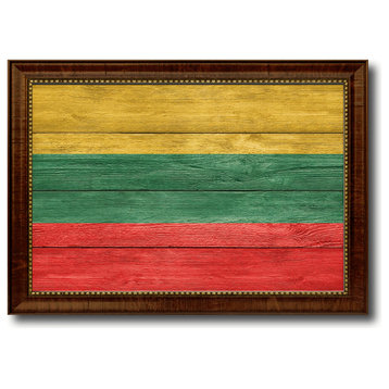 Lithuania Country Textured Flag Print With Brown Gold Frame, 15"X21"