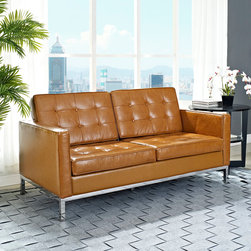 Florence Style Tan Leather Loft Loveseat - Loveseats