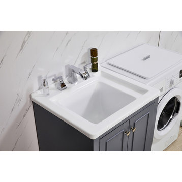 Stufurhome Danna 24"x34" Engineered Wood Laundry Sink, Gray