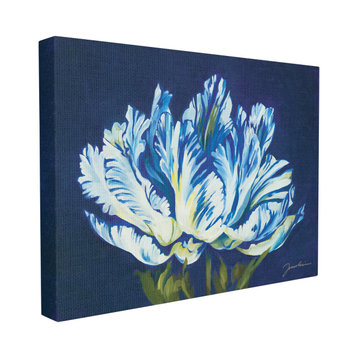 Flower Shape Blue Green Painting, 16"x20", Canvas Art