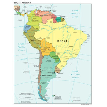 South America Map, Political, Peel & Stick Removable Wall Decal