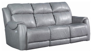 Southern Motion Safe Bet Leather Power Headrest Reclining Sofa in Gray/Fog