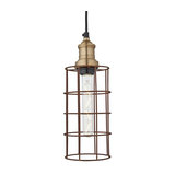 Vintage Cylindrical Cage Wire Pendant Light, Rust
