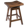 Rustic Swivel Saddle Stool, Maple Wood, Cappuccino, Counter Height, 24"