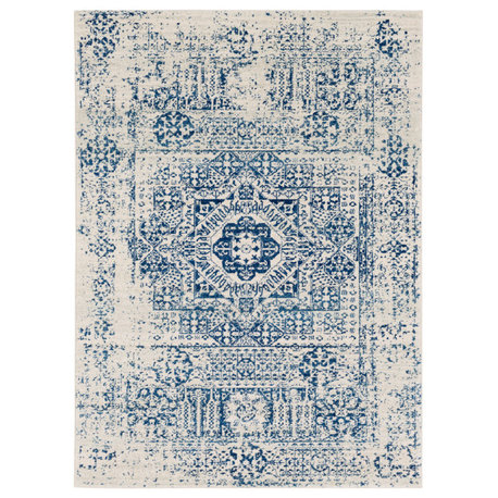 Harput Traditional Dark Blue, Light Gray Area Rug, 3'11"x5'7"