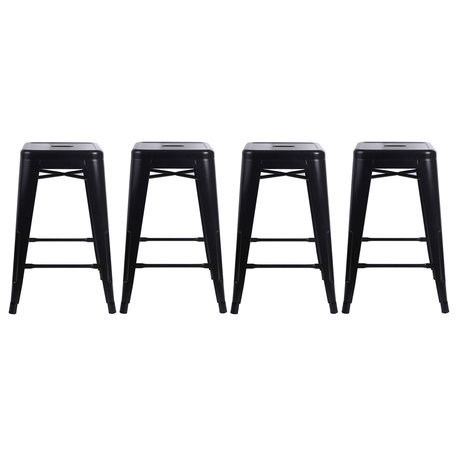 Metal Backless Black Bar Stools, Set of 4