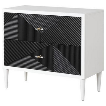 Benzara BM251151 Accent table With Geometric Pattern 2 Drawer Front, Black/White