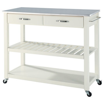 Stainless Steel Top Kitchen Cart/Island, Optional Stool Storage, White
