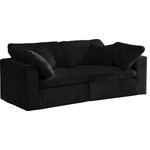 Meridian Furniture - Cozy Velvet Upholstered Comfort 2-Piece Modular Sofa, Black - Bring home this Cozy sofa for a fresh new look. Embrace casual elegance with this Cozy velvet cloud-like comfort modular fiber-filled seating option. Handsome from all angles, this piece features soft black velvet upholstery to make it an easy fit in any room. This modular piece can be combined with other items in the Cozy collection to create a seating group of your dreams. The cushions on this piece are exceptionally comfortableand filled with fiber for luxury that you deserve as you rest and relax.