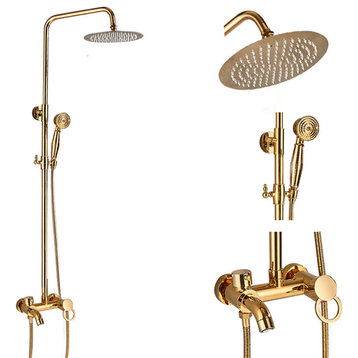 Luxury Gold Rainfall Bath Shower Faucet Set Tub Spout Mixer Tap, C