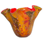 Dale Tiffany - Dale Tiffany Tobias Hand Blown Art Glass Vase - With its vivid colors, our Tobias Hand Blown Art Glass Vase is destined to become the focal point in any room in which it is displayed. The generously sized ruffled vase features a wide mouth and a background of alternating amber tones that are blended and highlighted with abstract patterns of black and red throughout. Tobias" inner wall is a fiery bright orange to compliment the colors on the outer wall. The vase is handcrafted using Favrile art glass, which can cause subtle differences in color and texture. A bright centerpiece on a dining table, our Tobias Hand Blown Art Glass Vase also makes the ideal gift for any occasion, or no occasion at all.