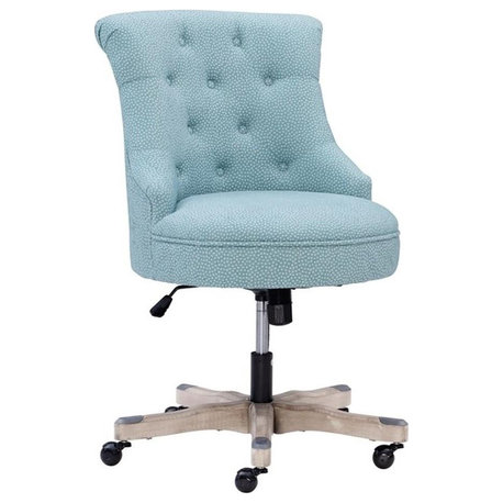 Linon Sinclair Wood Upholstered Office Chair in Light Blue