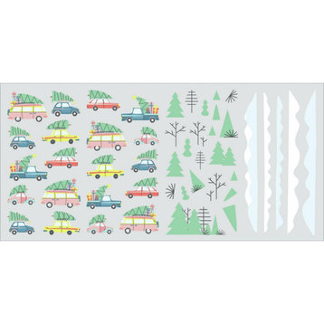 Retro Christmas Cars Peel And Stick Wall Decals