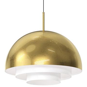 Modern Tiers Dome LED Pendant, Brass, 20"