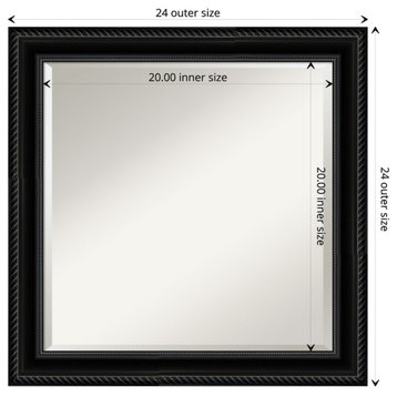 Corded Black Beveled Bathroom Wall Mirror - 24 x 24 in.
