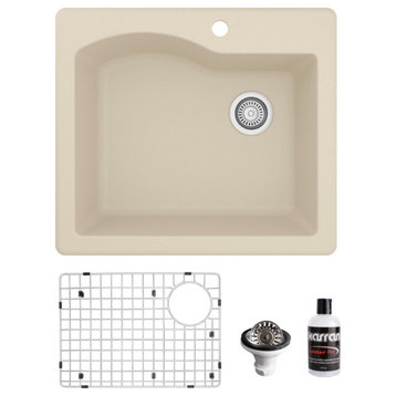 Karran Drop-In Quartz 25" 1-Hole Single Bowl Kitchen Sink Kit, Bisque