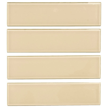 3"x12" Glass Subway Tile, Oracle Collection, Tan, Subway Tile, Set of 5