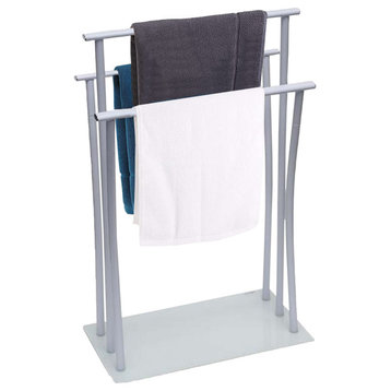 Freestanding Towel Rack Three Bars Tempered White Glass Base