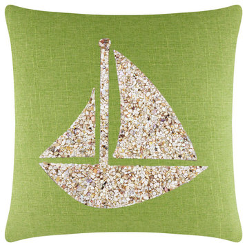 Sparkles Home Shell Sailboat Pillow, Lime, 16x16"