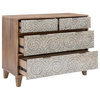Linon Ryder Wood Four Drawer Console Mother of Pearl Front Detail in Gray Wash