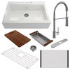 BOCCHI 1500-001-2020CH Apron Front Drop-In Fireclay 34" 1 Bowl Kitchen Sink Kit