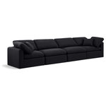 Meridian Furniture - Indulge Upholstered Modular Sofa, Black, 4-Piece: 2 Armless Chair, 2 Corner Chair, Down Stuffed Linen Textured Fabric - Experience ultimate comfort and style with our black linen textured fabric Indulge Sofa. The luxurious linen texture of the fabric will elevate the aesthetic of any room. This sofa provides ample space for you to relax while its modular build offers the option of unlimited configurations. Whether you're looking to add a stylish element to your living room or a comfortable seating option to your bedroom, this sofa is the perfect choice.