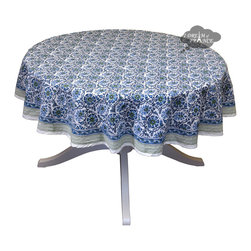 Hand Printed Tablecloths - Chloe Blue Green Round Version - Tablecloths