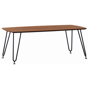 LeisureMod Elmwood Modern Wood Rectangle Coffee Table With Metal Legs, Walnut