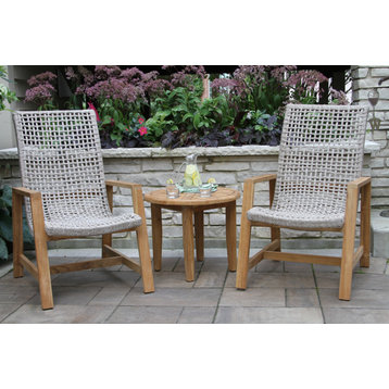 3-Piece Nautical Rope and Teak Lounger Set With Matching Accent Table