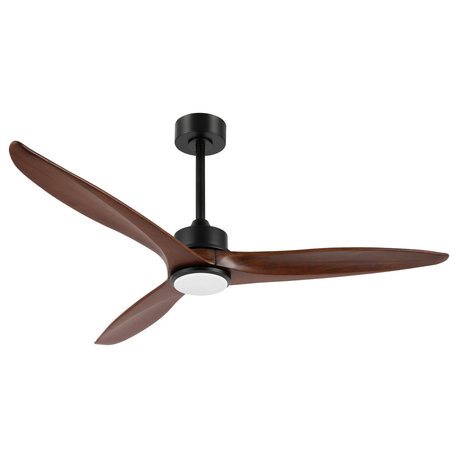 52" Solid Wood 3-Blade LED Ceiling Fan With Remote Control and Light Kit, Black/Walnut
