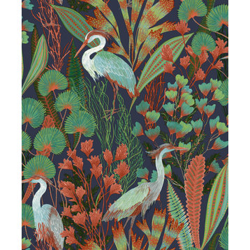 Heron Birds Tropical Wallpaper, Blue, Double Roll