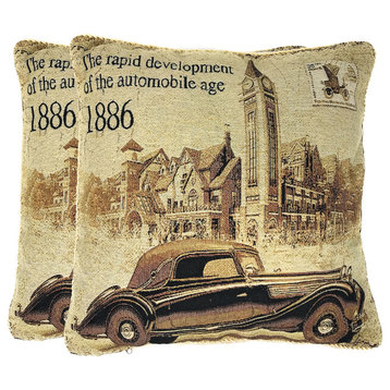 A Drive Into Town Throw Pillow Cushion Cover, Brown, 2-Piece