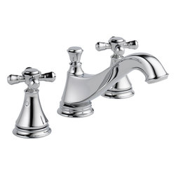 Delta Cassidy Two Handle Wide Spread Lavatory - Low Arc Spout w/ Metal Pop-Up - Bathroom Sink Faucets